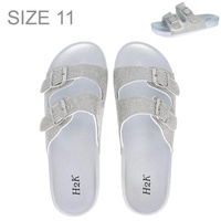 WOMEN'S EMBELLISHED CRYSTAL RHINESTONE BUCKLE FOOTBED  SLIP-ON SLIDES