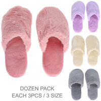 12 PACK FAUX FUR PLUSH HOUSE PAJAMA SLIPPERS