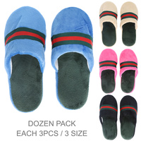 12 PACK STRIPED PLUSH HOUSE PAJAMA SLIPPERS
