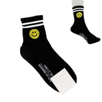 SMILE IS THE BEGINNING OF LOVE  ADULT SIZE WOMEN'S SMILEY FACE DOUBLE STRIPED COTTON KNIT NOVELTY SOCKS