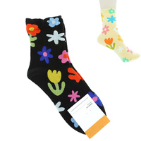 ADULT SIZE WOMEN'S MULTICOLOR NEON FLORAL PATTERN COTTON KNIT NOVELTY SOCKS