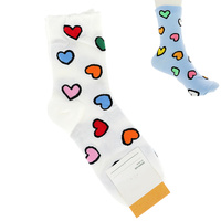 VALENTINE'S DAY ADULT SIZE WOMEN'S MULTICOLOR HEART PATTERN COTTON KNIT NOVELTY SOCKS