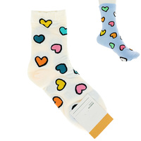 VALENTINE'S DAY ADULT SIZE WOMEN'S MULTICOLOR HEART PATTERN COTTON KNIT NOVELTY SOCKS
