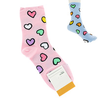 VALENTINE'S DAY ADULT SIZE WOMEN'S MULTICOLOR HEART PATTERN COTTON KNIT NOVELTY SOCKS