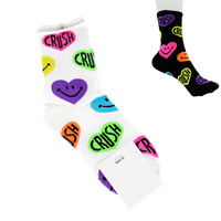 VALENTINE'S DAY ADULT SIZE WOMEN'S MULTICOLOR NEON SMILEY FACE HEART PATTERN COTTON KNIT NOVELTY CREW SOCKS