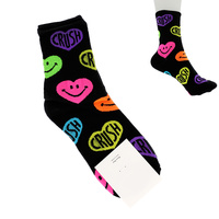 VALENTINE'S DAY ADULT SIZE WOMEN'S MULTICOLOR NEON SMILEY FACE HEART PATTERN COTTON KNIT NOVELTY CREW SOCKS