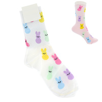 EASTER ADULT SIZE WOMEN'S MULTICOLOR BUNNY RABBIT PATTERN COTTON KNIT NOVELTY CREW SOCKS