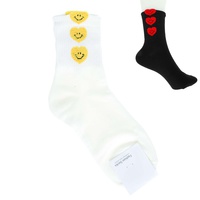 WOMEN'S FUZZY SMILEY FACE COTTON KNIT CREW SOCKS
