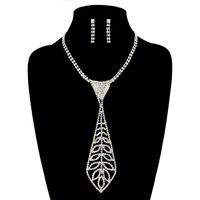 Medium Rhinestone Tie Necklace and Earrings Set
