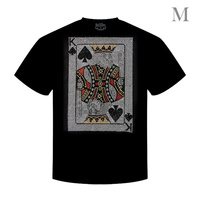 KING OF SPADES CRYSTAL RHINESTONE STUDDED CREW NECKLINE SHORT SLEEVE GRAPHIC T-SHIRT IN BLACK