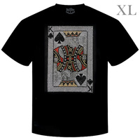 KING OF SPADES CRYSTAL RHINESTONE STUDDED CREW NECKLINE SHORT SLEEVE GRAPHIC T-SHIRT IN BLACK
