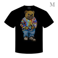 RAP MUSIC NOTORIOUS BEAR CRYSTAL RHINESTONE STUDDED UNISEX CREW NECKLINE SHORT SLEEVE GRAPHIC T-SHIRT IN BLACK