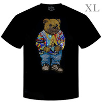 RAP MUSIC NOTORIOUS BEAR CRYSTAL RHINESTONE STUDDED UNISEX CREW NECKLINE SHORT SLEEVE GRAPHIC T-SHIRT IN BLACK