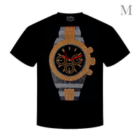 MEN'S WATCH CRYSTAL RHINESTONE STUDDED CREW NECKLINE SHORT SLEEVE GRAPHIC T-SHIRT IN BLACK