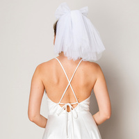 BRIDAL WEDDING BACHELORETTE SHORT BOW PEARL VEIL