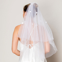 BRIDAL WEDDING BACHELORETTE 2 TIERS FLORAL PEARL VEIL