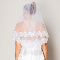 BRIDAL WEDDING BACHELORETTE 2 TIERS FLORAL LACE EDGE VEIL