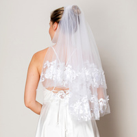 BRIDAL WEDDING BACHELORETTE 2 TIERS FLORAL LACE EDGE VEIL