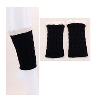 Cable Knit Leg Warmer With Lace Trim Wl21Bk