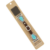 PEAR SHAPED TURQUOISE SEMI-STONE WESTERN THEMED GENUINE LEATHER APPLE WATCH STRAP
