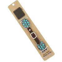CLUSTER STONE-TURQUOISE SEMI-STONE WESTERN THEMED GENUINE LEATHER APPLE WATCH STRAP