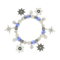 CHRISTMAS SNOWFLAKE AND NORTH STAR CHARM BEAD STRETCH BRACELET X MAS SEASONAL HOLIDAY JEWELRY