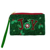 JOY BEADED CHRISTMAS MISTLETOE WRISTLET BAG