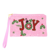 JOY BEADED CHRISTMAS MISTLETOE WRISTLET BAG
