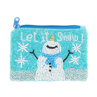 LET IT SNOW SNOWMAN SEED BEAD HANDMADE BEADED COIN PURSE WALLET