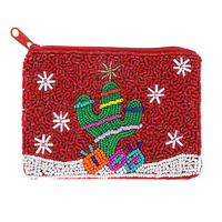 SOUTHWESTERN CACTUS CHRISTMAS TREE SEED BEAD HANDMADE BEADED COIN PURSE WALLET
