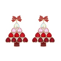 JEWELED HEART CLUSTER CHRISTMAS TREE  EARRINGS