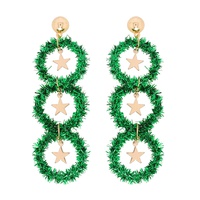 TINSEL WREATH LONG DROP CHRISTMAS EARRINGS