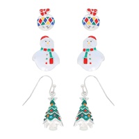 3-PAIR CHRISTMAS ENAMEL ASSORTED EARRING SET