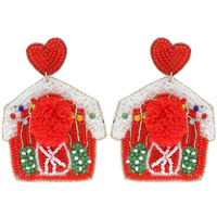 POM-POM CHRISTMAS BARN BEADED EMBROIDERY EARRINGS