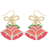 CHRISTMAS ACRYLIC RHINESTONE BELL EARRINGS