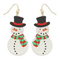 CHRISTMAS ACRYLIC SNOWMAN DANGLE EARRINGS