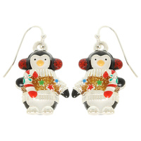 CHRISTMAS SWEATERED PENGUIN DANGLE EARRINGS