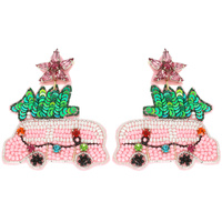 CHRISTMAS TREE TRUCK JEWELED POST EARRINGS