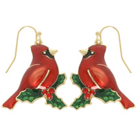 CHRISTMAS ENAMEL CARDINAL DANGLE EARRINGS
