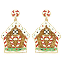 CHRISTMAS ENAMEL GINGERBREAD HOUSE EARRINGS