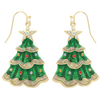 CHRISTMAS TREE ENAMEL DANGLE EARRINGS