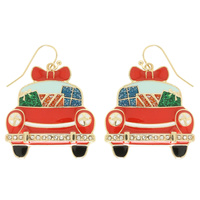 CHRISTMAS CAR ENAMEL DANGLE EARRINGS