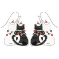 CHRISTMAS ENAMEL CAT PAIR DANGLE EARRINGS