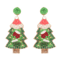 CHRISTMAS TREE SEED BEADED POST EARRINGS