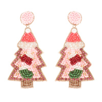 CHRISTMAS TREE SEED BEADED POST EARRINGS