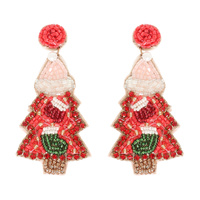CHRISTMAS TREE SEED BEADED POST EARRINGS