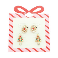 CHRISTMAS TREE & PEARL SANTA EARRING SET