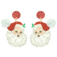 CHRISTMAS SANTA GLITTER POM EARRINGS
