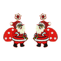 CHRISTMAS SANTA CLAUS SEED BEAD DANGLE EARRINGS X MAS SEASONAL HOLIDAY JEWELRY