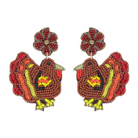 THANKSGIVING TURKEY SEED BEAD HANDMADE BEAD MIX BEADED EMBROIDERY DANGLE AND DROP EARRINGS